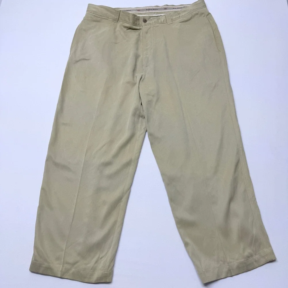 Tommy Bahama Relax Mens 40 Khaki 100% Silk Straight Leg Flat Front Pants